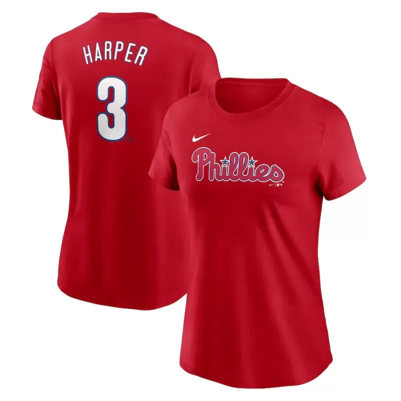 Women's Philadelphia Phillies Bryce Harper Nike Red Fuse Name & Number T-Shirt