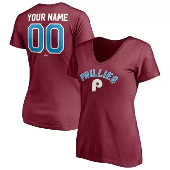 Women's Philadelphia Phillies Burgundy Cooperstown Winning Streak Alternate Personalized Name & Number V-Neck T-Shirt