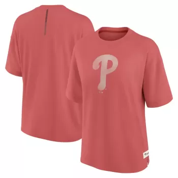 Women's Philadelphia Phillies Fanatics Red Oversized Elements Raw Edge Future Ground T-Shirt