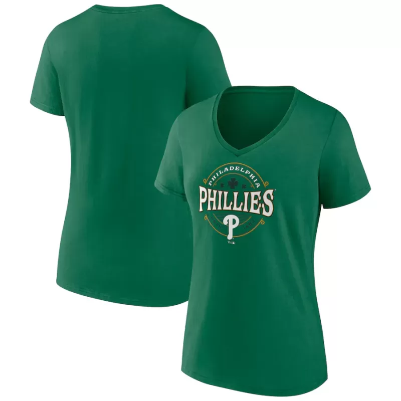 Women's Philadelphia Phillies Kelly Green St. Patrick's Day Lucky V-Neck T-Shirt Women's Philadelphia Phillies Kelly Green St. Patrick's Day Lucky V-Neck T-Shirt