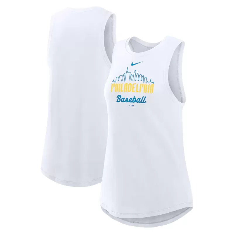Women's Philadelphia Phillies Nike White City Connect Tricode High Neck Performance Tank Top Women's Philadelphia Phillies Nike White City Connect Tricode High Neck Performance Tank Top