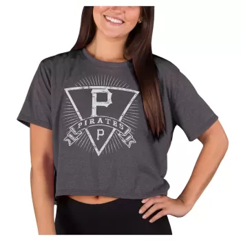 Women's Pittsburgh Pirates Concepts Sport Heather Charcoal Distressed Quest Boxy Cropped T-Shirt Women's Pittsburgh Pirates Concepts Sport Heather Charcoal Distressed Quest Boxy Cropped T-Shirt