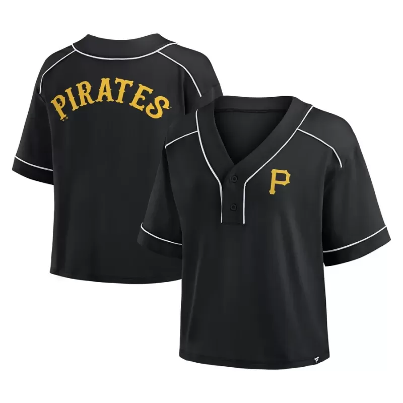 Women's Pittsburgh Pirates Fanatics Black Oversized Champ Game Cropped V-Neck T-Shirt Women's Pittsburgh Pirates Fanatics Black Oversized Champ Game Cropped V-Neck T-Shirt