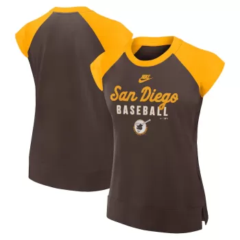 Women's San Diego Padres Nike Brown/Gold Cooperstown Collection Raglan Performance T-Shirt Women's San Diego Padres Nike Brown/Gold Cooperstown Collection Raglan Performance T-Shirt