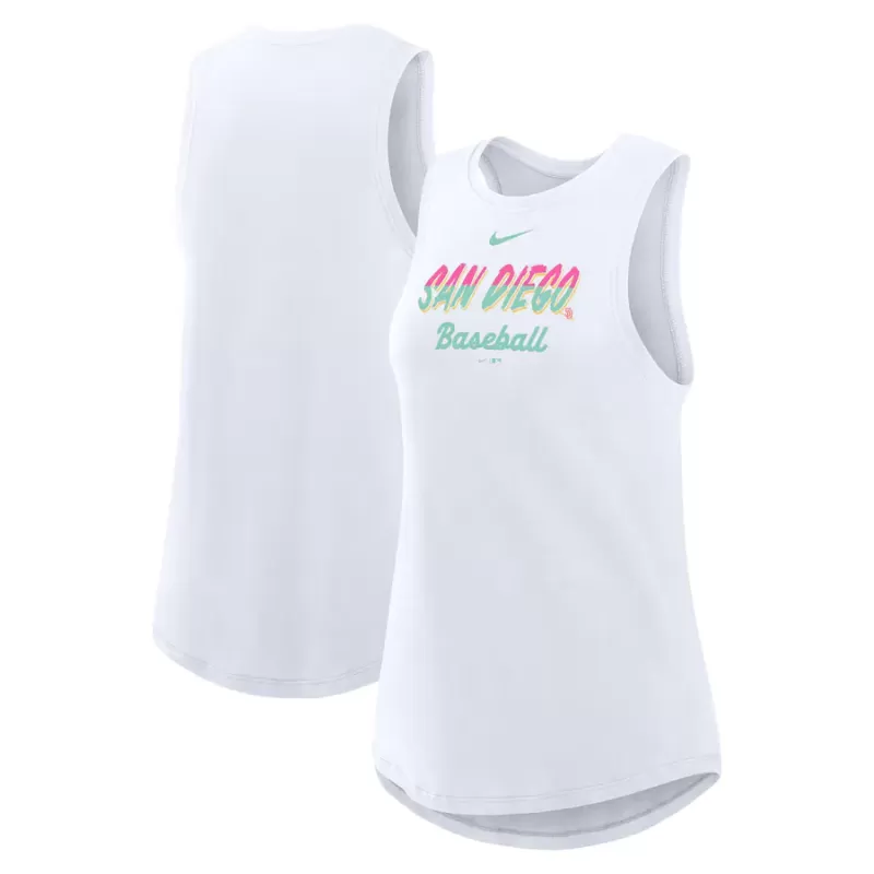 Women's San Diego Padres Nike White City Connect Tricode High Neck Performance Tank Top Women's San Diego Padres Nike White City Connect Tricode High Neck Performance Tank Top