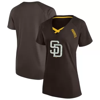 Women's San Diego Padres Profile Brown Plus Size Glitter Raglan V-Neck T-Shirt