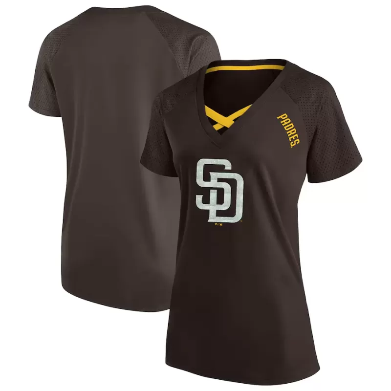 Women's San Diego Padres Profile Brown Plus Size Glitter Raglan V-Neck T-Shirt Women's San Diego Padres Profile Brown Plus Size Glitter Raglan V-Neck T-Shirt
