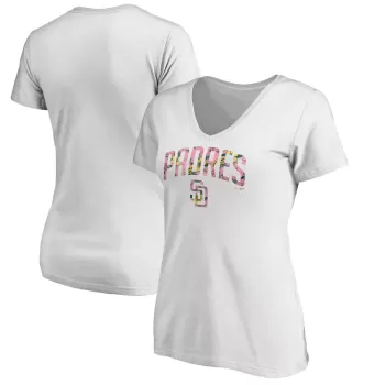 Women's San Diego Padres White Floral Arched Logo V-Neck T-Shirt Women's San Diego Padres White Floral Arched Logo V-Neck T-Shirt