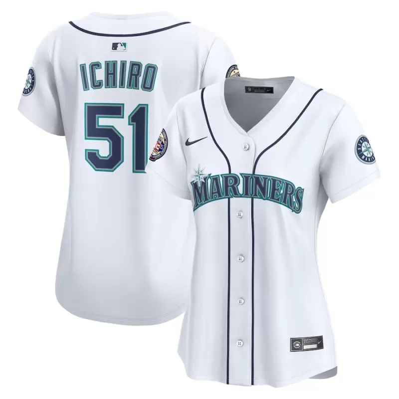 Women's Seattle Mariners Ichiro Suzuki Nike White Home Retired Hall of Fame Patch Limited Jersey Women's Seattle Mariners Ichiro Suzuki Nike White Home Retired Hall of Fame Patch Limited Jersey