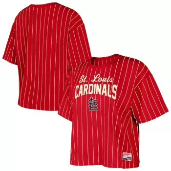 Women's St. Louis Cardinals New Era Red Cooperstown Collection Multiplier Pinstripe Cropped T-Shirt Women's St. Louis Cardinals New Era Red Cooperstown Collection Multiplier Pinstripe Cropped T-Shirt