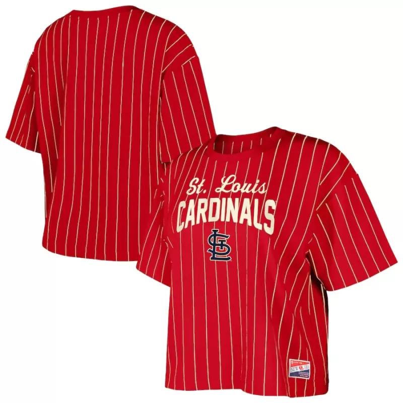 Women's St. Louis Cardinals New Era Red Cooperstown Collection Multiplier Pinstripe Cropped T-Shirt Women's St. Louis Cardinals New Era Red Cooperstown Collection Multiplier Pinstripe Cropped T-Shirt