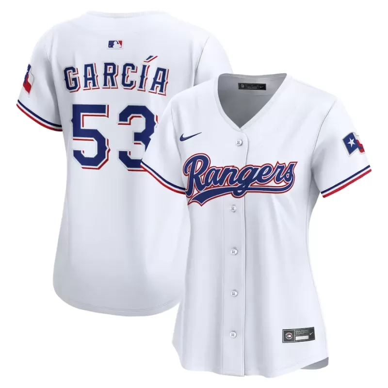 Women's Texas Rangers Adolis Garcia Nike White Home Limited Jersey Women's Texas Rangers Adolis Garcia Nike White Home Limited Jersey