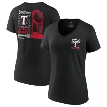 Women's Texas Rangers Fanatics Black 2023 World Series Champions Signature Roster V-Neck T-Shirt Women's Texas Rangers Fanatics Black 2023 World Series Champions Signature Roster V-Neck T-Shirt