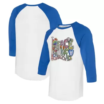 Women's Texas Rangers Tiny Turnip White/Royal Peace Love Baseball 3/4-Sleeve Raglan T-Shirt Women's Texas Rangers Tiny Turnip White/Royal Peace Love Baseball 3/4-Sleeve Raglan T-Shirt
