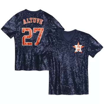 Juniors Houston Astros Jose Altuve Navy Name & Number Sequin V-Neck Top
