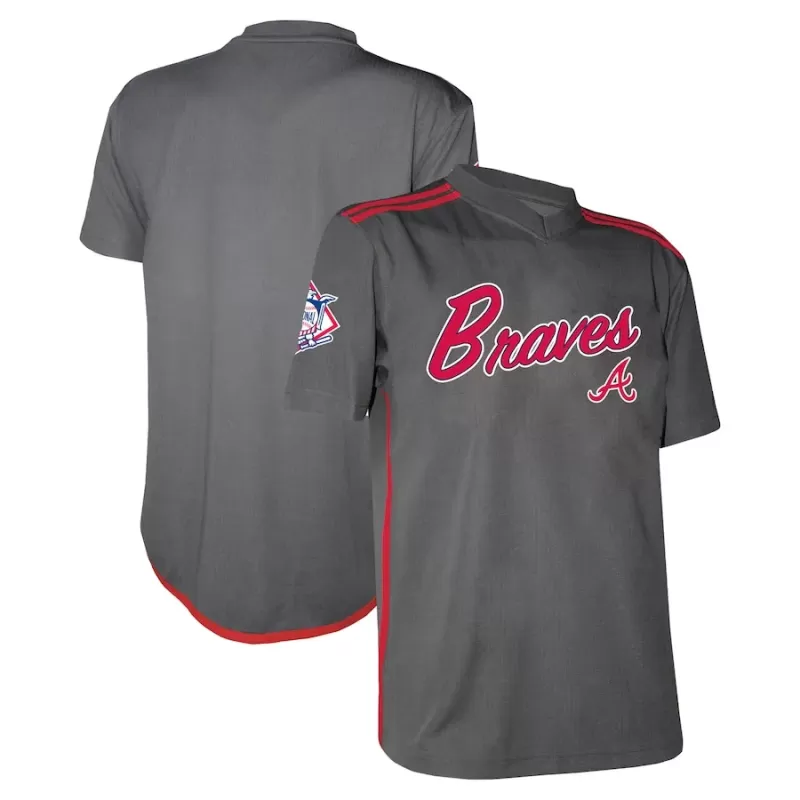 Men's Atlanta Braves Stitches Charcoal Team V-Neck Jersey Men's Atlanta Braves Stitches Charcoal Team V-Neck Jersey