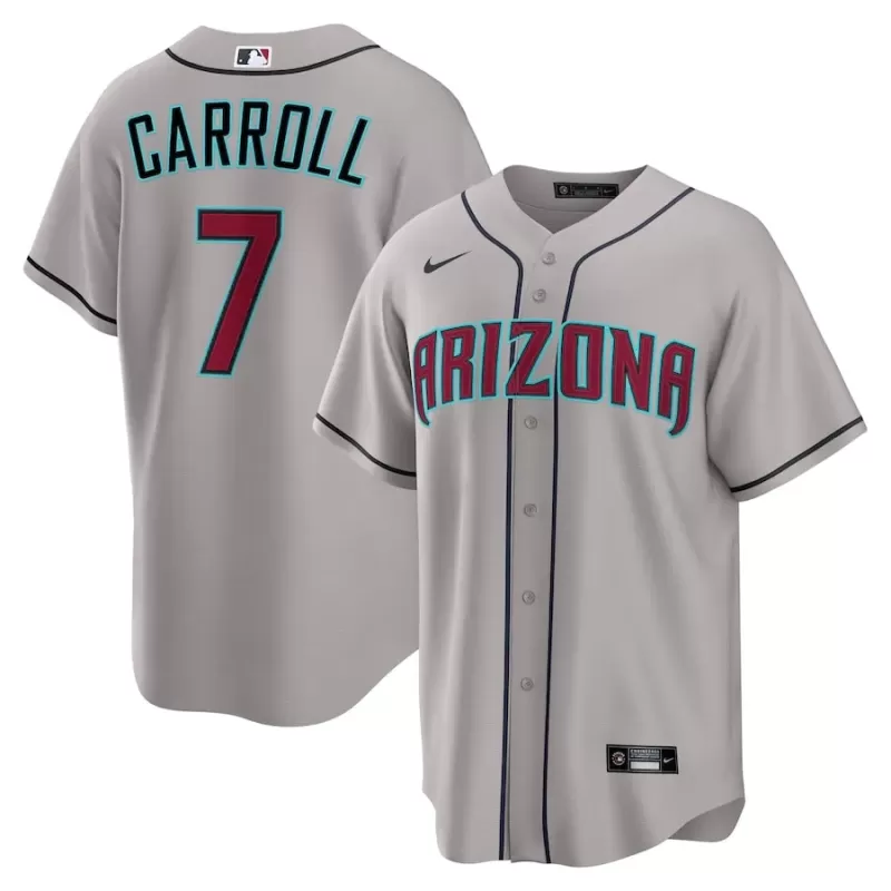 Men's Arizona Diamondbacks Corbin Carroll Nike Gray Road Replica Jersey Men's Arizona Diamondbacks Corbin Carroll Nike Gray Road Replica Jersey