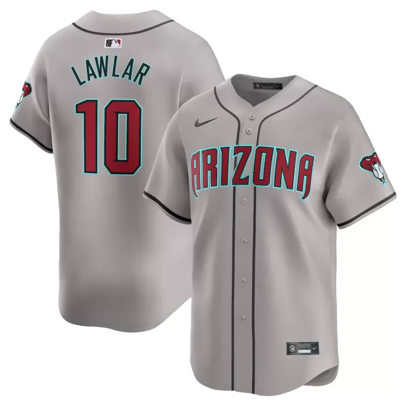 Men's Arizona Diamondbacks Jordan Lawlar Nike Gray Away Limited Player Jersey Men's Arizona Diamondbacks Jordan Lawlar Nike Gray Away Limited Player Jersey