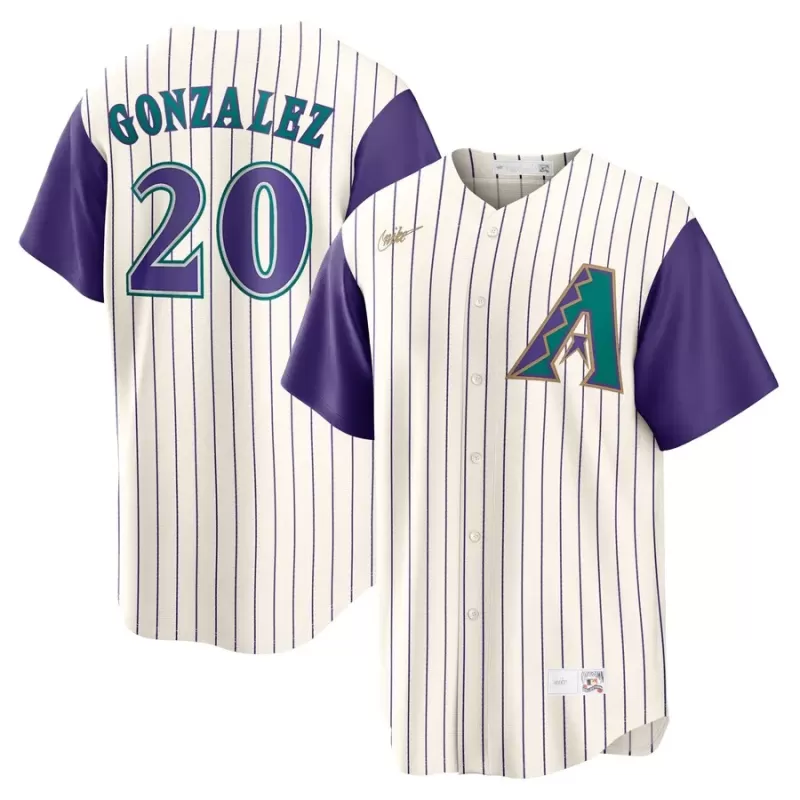Men's Arizona Diamondbacks Luis Gonzalez Nike Cream/Purple Alternate Cooperstown Collection Player Jersey Men's Arizona Diamondbacks Luis Gonzalez Nike Cream/Purple Alternate Cooperstown Collection Player Jersey