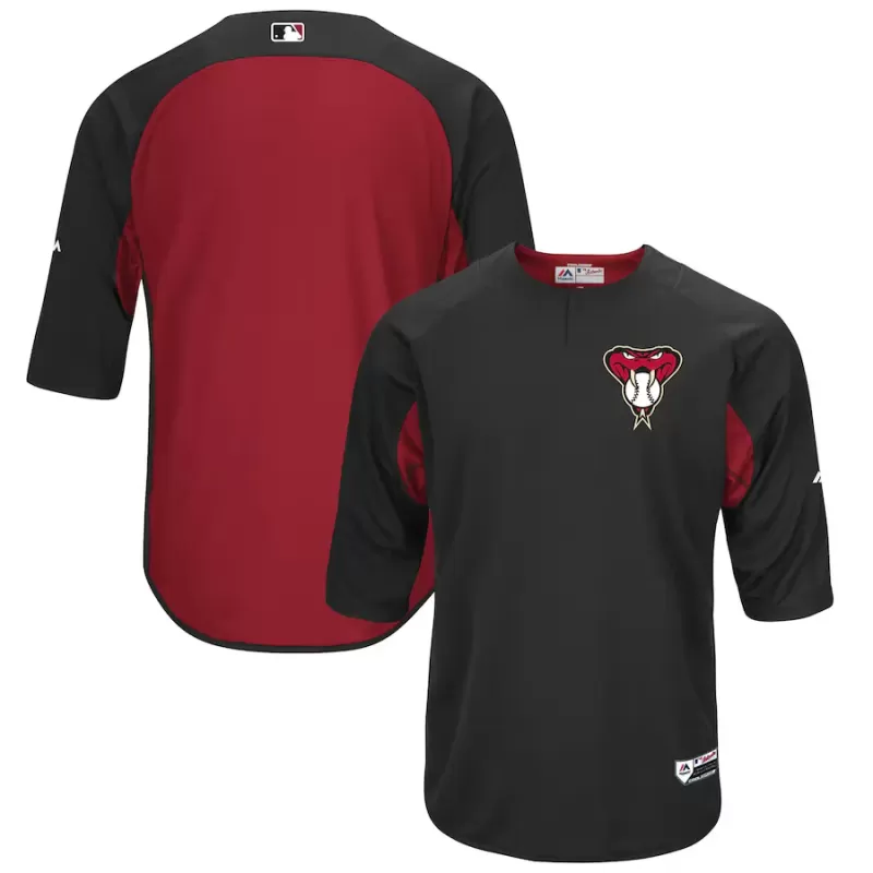 Men's Arizona Diamondbacks Majestic Black/Sedona Red Authentic Collection On-Field 3/4-Sleeve Batting Practice Jersey Men's Arizona Diamondbacks Majestic Black/Sedona Red Authentic Collection On-Field 3/4-Sleeve Batting Practice Jersey