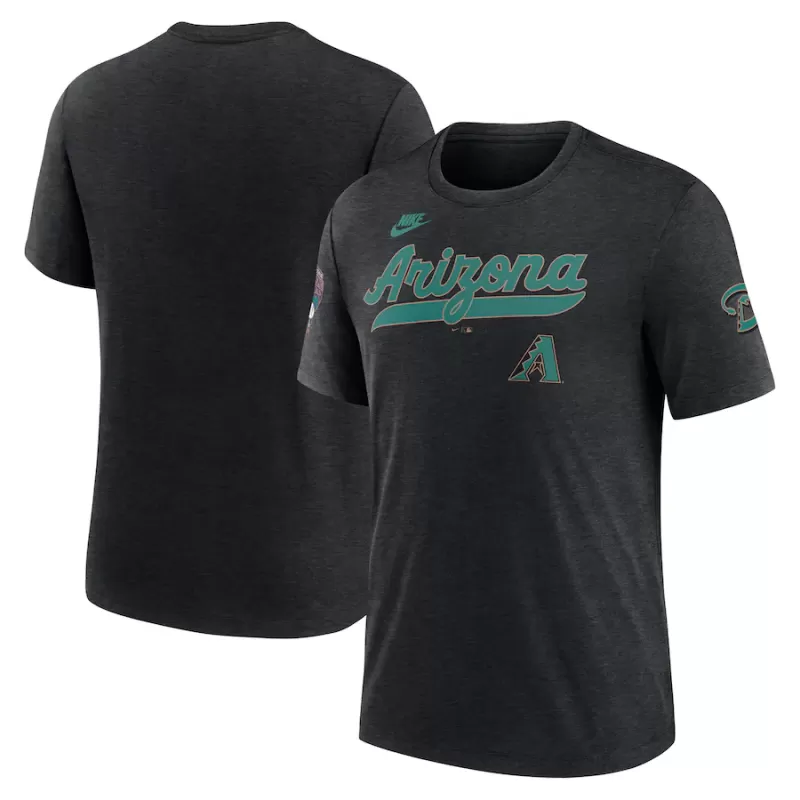 Men's Arizona Diamondbacks Nike Heather Black Cooperstown Collection Eras Tri-Blend T-Shirt Men's Arizona Diamondbacks Nike Heather Black Cooperstown Collection Eras Tri-Blend T-Shirt