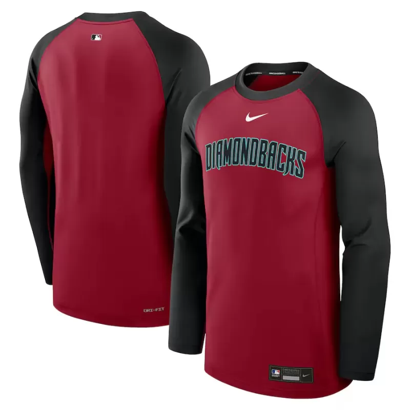 Men's Arizona Diamondbacks Nike Red/Black Authentic Collection Game Time Raglan Performance Long Sleeve T-Shirt Men's Arizona Diamondbacks Nike Red/Black Authentic Collection Game Time Raglan Performance Long Sleeve T-Shirt