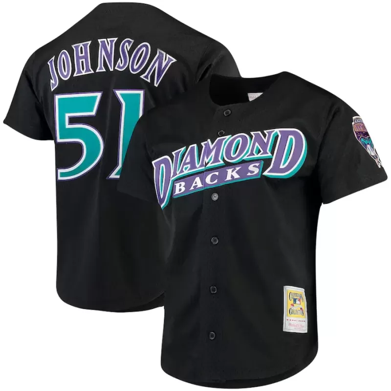 Men's Arizona Diamondbacks Randy Johnson Mitchell & Ness Black Big & Tall Cooperstown Collection Mesh Button-Up Jersey Men's Arizona Diamondbacks Randy Johnson Mitchell & Ness Black Big & Tall Cooperstown Collection Mesh Button-Up Jersey