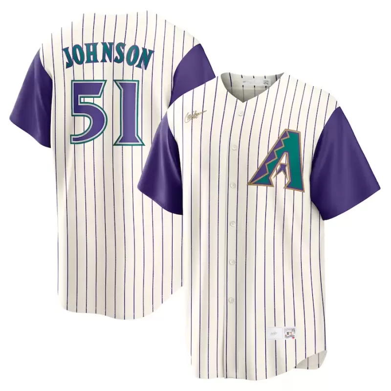Men's Arizona Diamondbacks Randy Johnson Nike Cream/Purple Alternate Cooperstown Collection Player Jersey Men's Arizona Diamondbacks Randy Johnson Nike Cream/Purple Alternate Cooperstown Collection Player Jersey