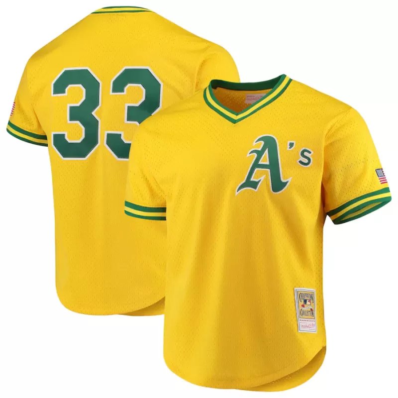 Men's Athletics Jose Canseco Mitchell & Ness Gold Cooperstown Collection Mesh Batting Practice Jersey Men's Athletics Jose Canseco Mitchell & Ness Gold Cooperstown Collection Mesh Batting Practice Jersey