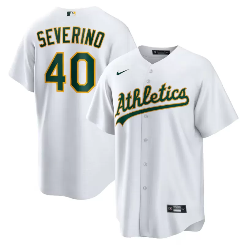 Men's Athletics Luis Severino Nike White Home Replica Jersey Men's Athletics Luis Severino Nike White Home Replica Jersey