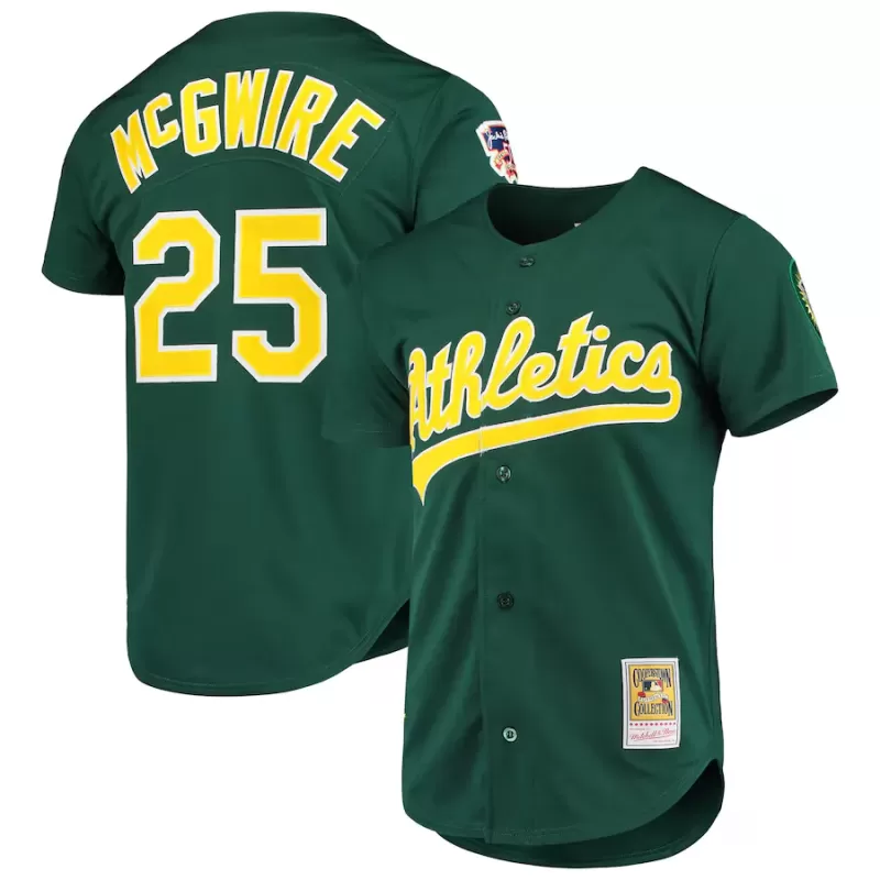 Men's Athletics Mark McGwire Mitchell & Ness Green 1997 Cooperstown Collection Authentic Jersey