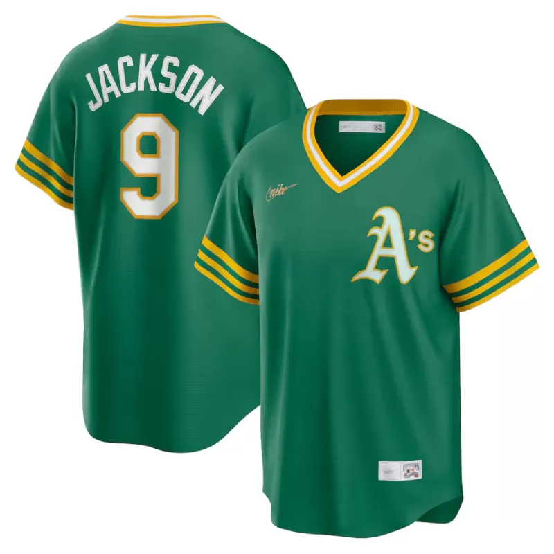 Men's Athletics Reggie Jackson Nike Kelly Green Road Cooperstown Collection Player Jersey