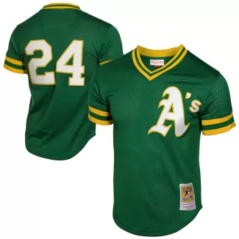 Men's Athletics Rickey Henderson Mitchell & Ness Green 1991 Cooperstown Mesh Batting Practice Jersey