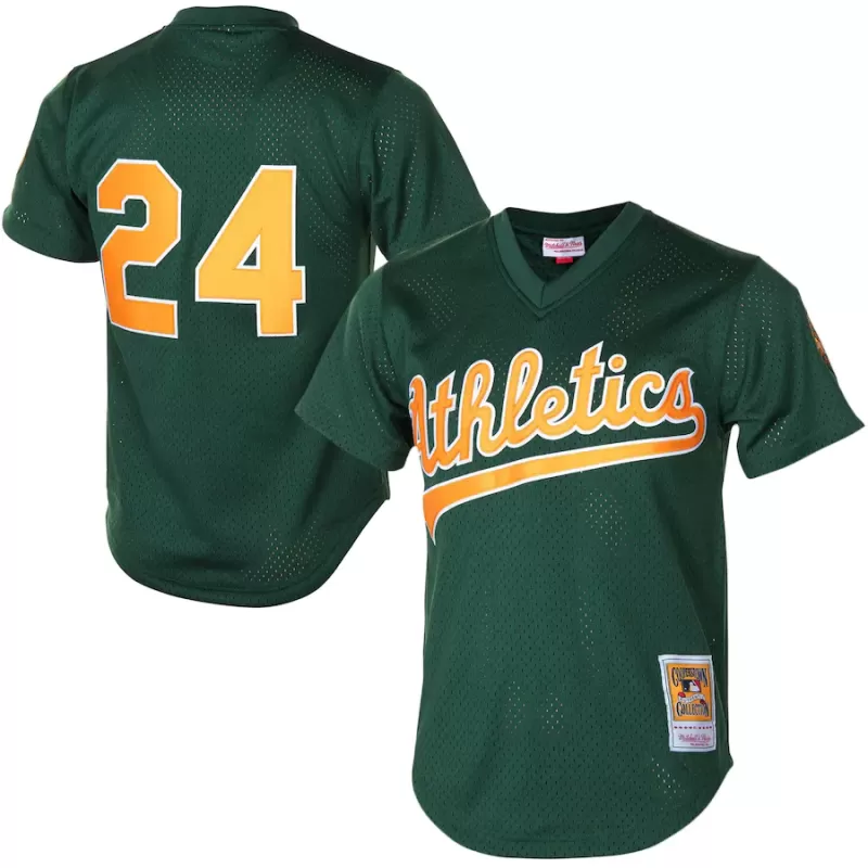 Men's Athletics Rickey Henderson Mitchell & Ness Green 1998 Cooperstown Mesh Batting Practice Jersey