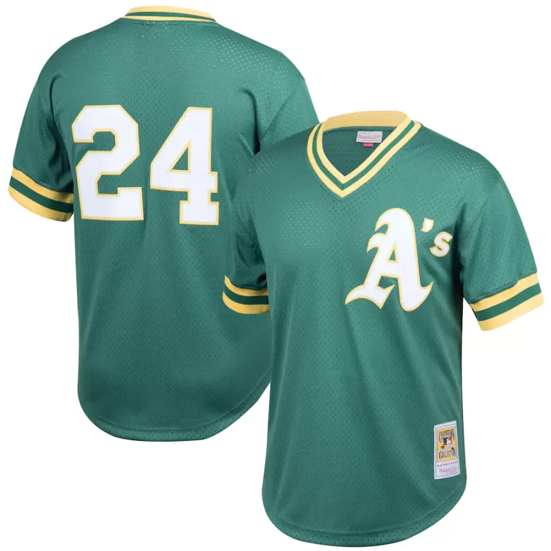 Men's Athletics Rickey Henderson Mitchell & Ness Green Cooperstown Collection Big & Tall Mesh Batting Practice Jersey