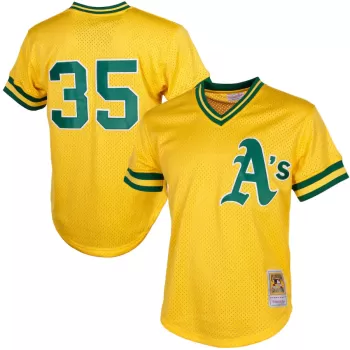Men's Athletics Rickey Henderson Mitchell & Ness Yellow Cooperstown Mesh Batting Practice Jersey Men's Athletics Rickey Henderson Mitchell & Ness Yellow Cooperstown Mesh Batting Practice Jersey
