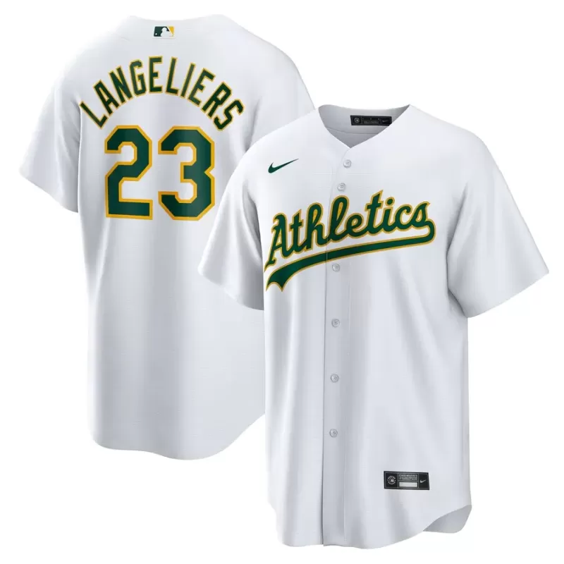 Men's Athletics Shea Langeliers Nike White Home Replica Jersey Men's Athletics Shea Langeliers Nike White Home Replica Jersey