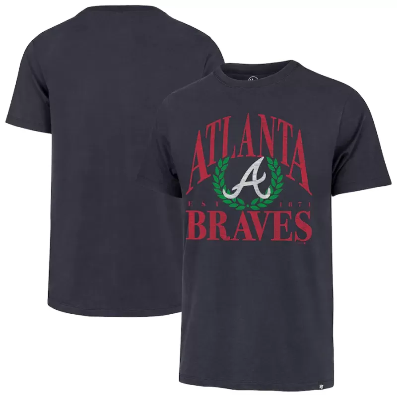 Men's Atlanta Braves '47 Navy Pitchout Franklin T-Shirt Men's Atlanta Braves '47 Navy Pitchout Franklin T-Shirt
