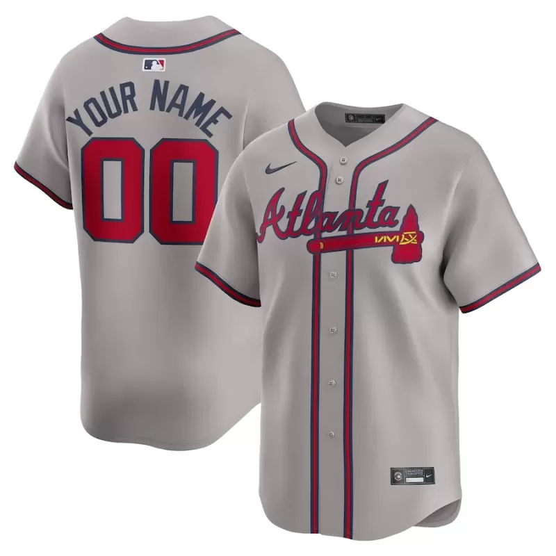 Men's Atlanta Braves Nike Gray Away Limited Custom Jersey Men's Atlanta Braves Nike Gray Away Limited Custom Jersey
