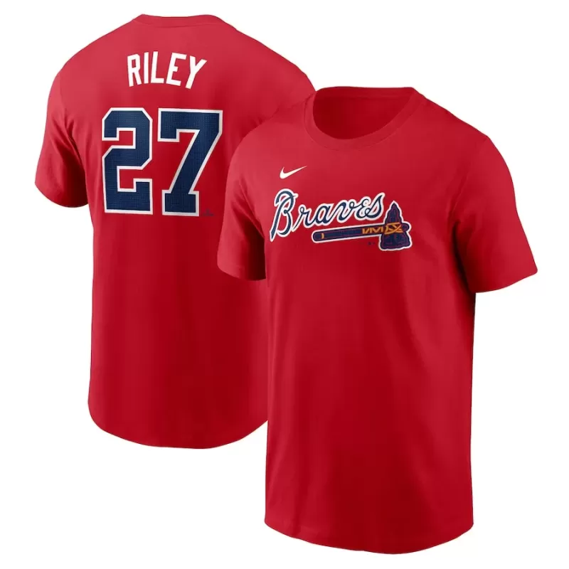 Men's Atlanta Braves Austin Riley Nike Red Fuse Name & Number T-Shirt Men's Atlanta Braves Austin Riley Nike Red Fuse Name & Number T-Shirt