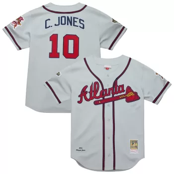 Men's Atlanta Braves Chipper Jones Mitchell & Ness Gray 1995 Throwback Authentic Jersey Men's Atlanta Braves Chipper Jones Mitchell & Ness Gray 1995 Throwback Authentic Jersey