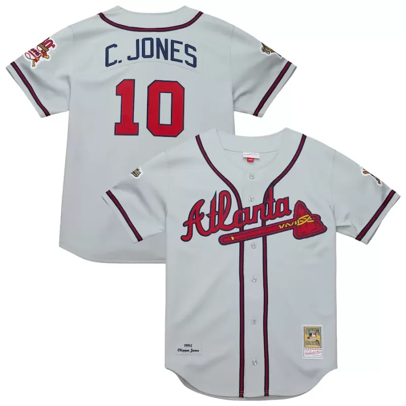 Men's Atlanta Braves Chipper Jones Mitchell & Ness Gray 1995 Throwback Authentic Jersey Men's Atlanta Braves Chipper Jones Mitchell & Ness Gray 1995 Throwback Authentic Jersey