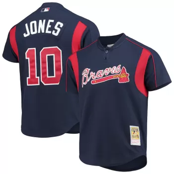 Men's Atlanta Braves Chipper Jones Mitchell & Ness Navy Cooperstown Collection Mesh Batting Practice Button-Up Jersey Men's Atlanta Braves Chipper Jones Mitchell & Ness Navy Cooperstown Collection Mesh Batting Practice Button-Up Jersey