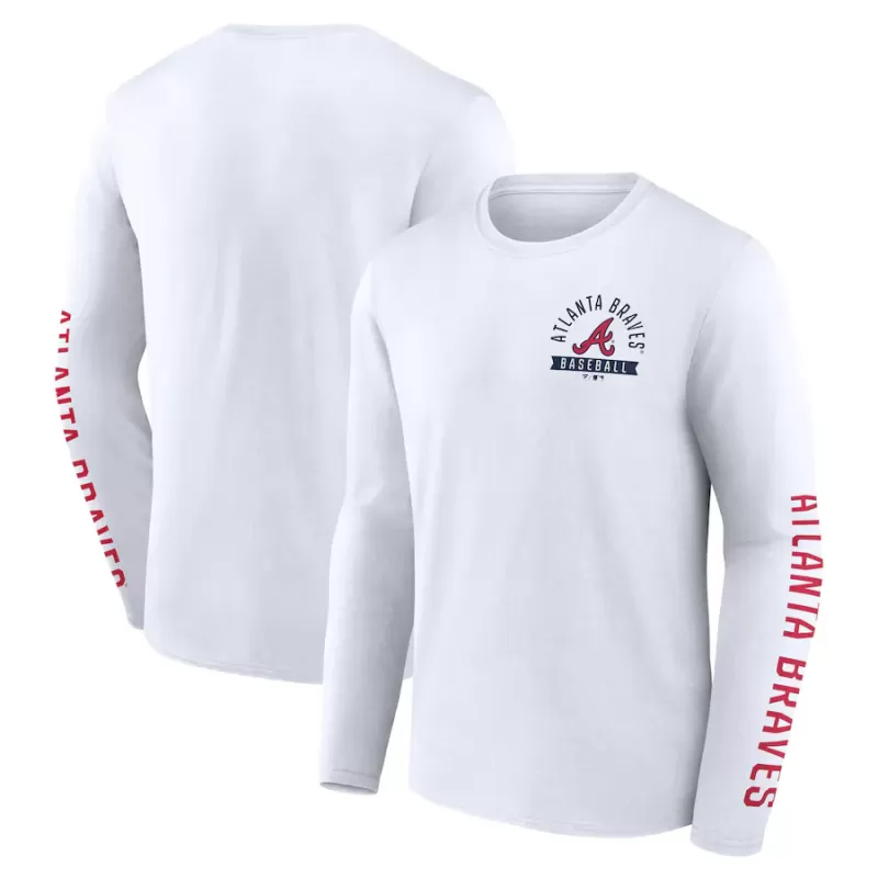 Men's Atlanta Braves Fanatics White Press Box Long Sleeve T-Shirt Men's Atlanta Braves Fanatics White Press Box Long Sleeve T-Shirt