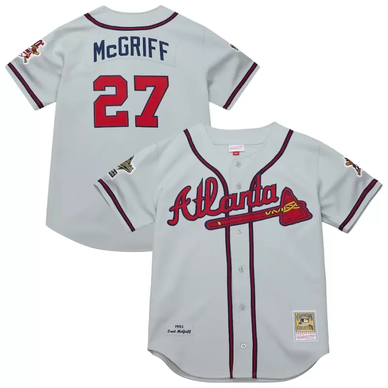 Men's Atlanta Braves Fred McGriff Mitchell & Ness Gray 1995 Throwback Authentic Jersey Men's Atlanta Braves Fred McGriff Mitchell & Ness Gray 1995 Throwback Authentic Jersey