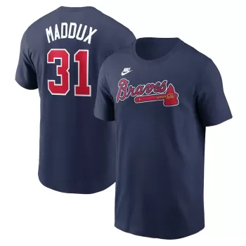 Men's Atlanta Braves Greg Maddux Nike Navy Fuse Name & Number T-Shirt Men's Atlanta Braves Greg Maddux Nike Navy Fuse Name & Number T-Shirt