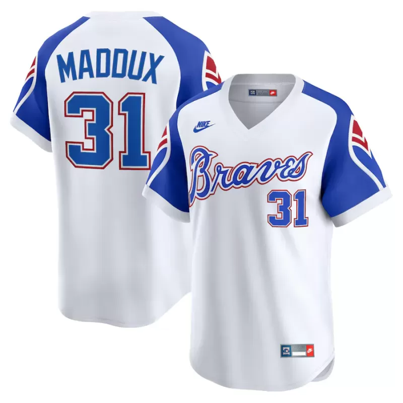 Men's Atlanta Braves Greg Maddux Nike White Throwback Cooperstown Collection Limited Jersey Men's Atlanta Braves Greg Maddux Nike White Throwback Cooperstown Collection Limited Jersey