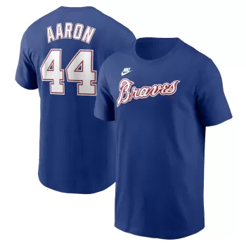 Men's Atlanta Braves Hank Aaron Nike Royal Cooperstown Collection Fuse Name & Number T-Shirt Men's Atlanta Braves Hank Aaron Nike Royal Cooperstown Collection Fuse Name & Number T-Shirt