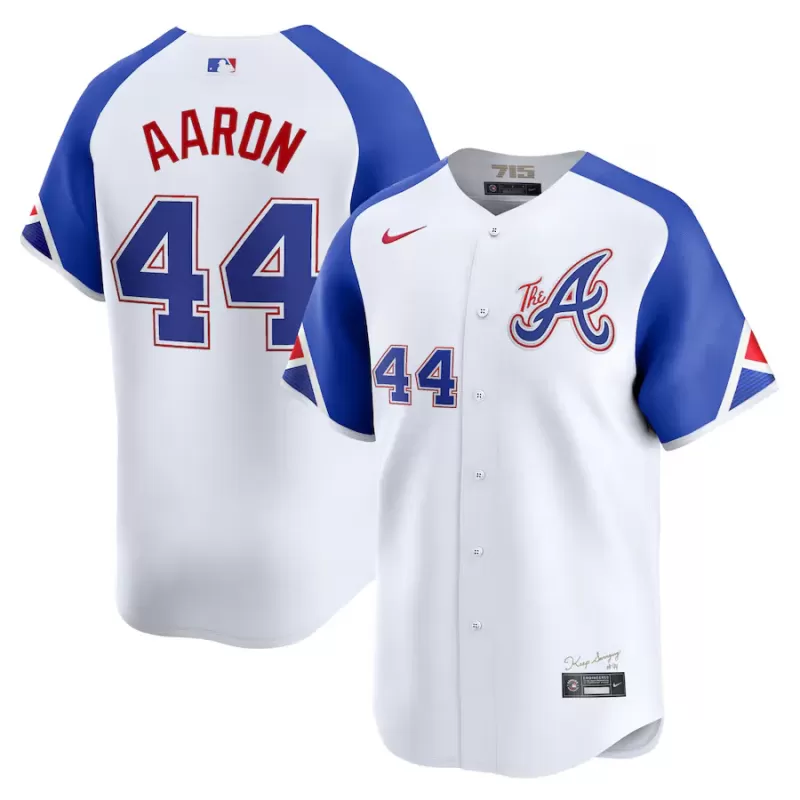 Men's Atlanta Braves Hank Aaron Nike White City Connect Retired Player Jersey Men's Atlanta Braves Hank Aaron Nike White City Connect Retired Player Jersey
