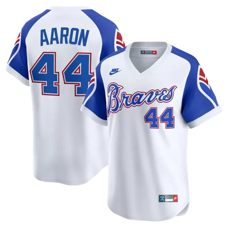 Men's Atlanta Braves Hank Aaron Nike White Throwback Cooperstown Collection Limited Jersey Men's Atlanta Braves Hank Aaron Nike White Throwback Cooperstown Collection Limited Jersey